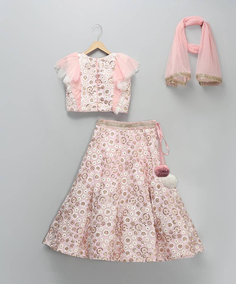 Pink Embroidered Georgette Lehenga Set