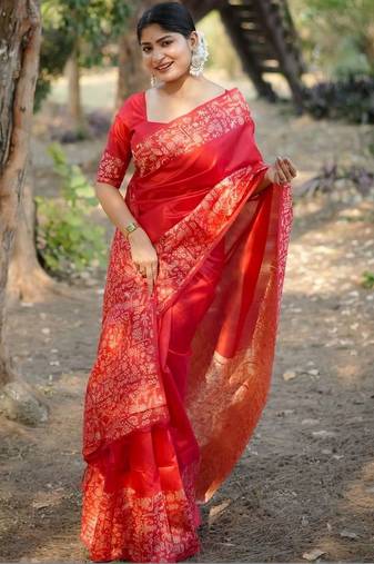 Red warli pure cotton saree