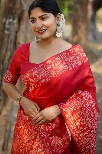 Red warli pure cotton saree