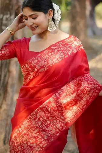 Red warli pure cotton saree