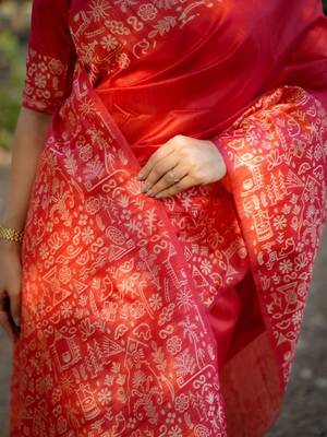 Red warli pure cotton saree 4