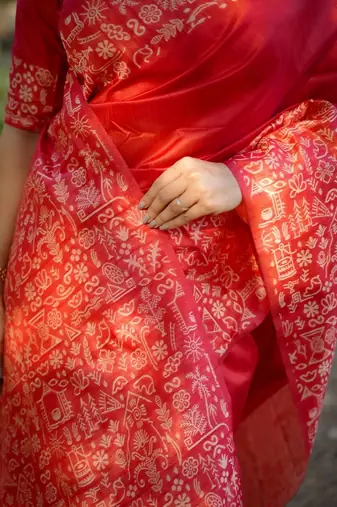 Red warli pure cotton saree