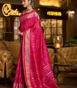 Pink woven design zari silk blend designer patola saree