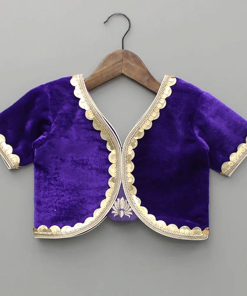 Purple Embroidered Velvet Lehenga Set