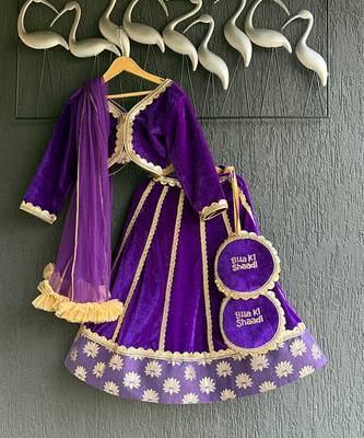 Purple Embroidered Velvet Lehenga Set 4