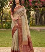 Beige ethnic motifs zari designer banarasi saree
