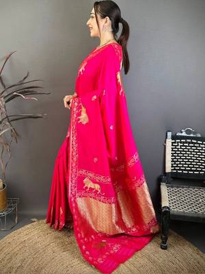 Pink woven design zari art silk banarasi saree 2