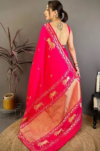 Pink woven design zari art silk banarasi saree