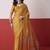 Mustard ajrak block mirror work satin designer saree