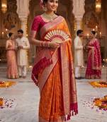 Orange embellished zari art silk banarasi saree