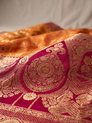 Orange embellished zari art silk banarasi saree 4