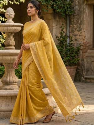 Yellow woven design pure cotton jamdani saree 2