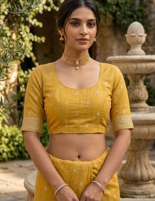 Yellow woven design pure cotton jamdani saree 4