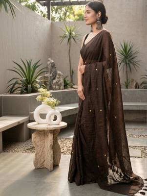 Coffee embellished zari pure cotton khadi saree 2