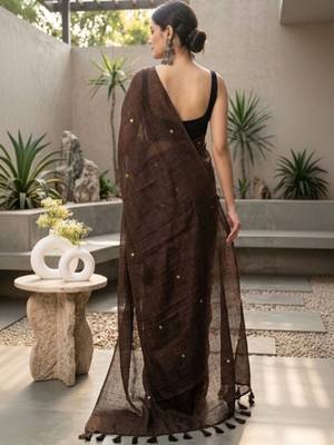 Coffee embellished zari pure cotton khadi saree 3