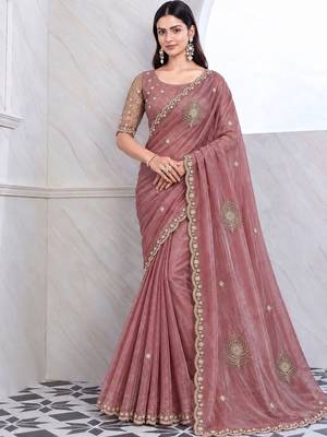 Rose tie and dye embroidered tissue saree 1