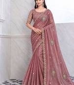 Rose tie and dye embroidered tissue saree