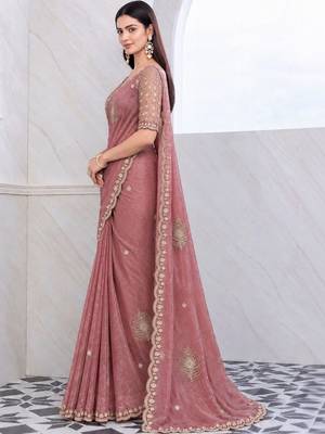 Rose tie and dye embroidered tissue saree 2