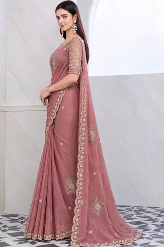 Rose tie and dye embroidered tissue saree