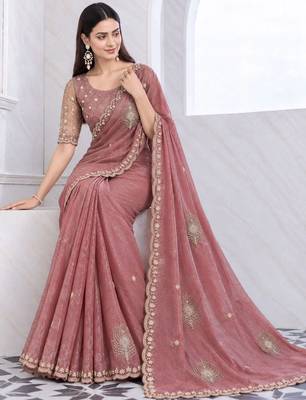 Rose tie and dye embroidered tissue saree 3