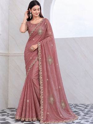 Rose tie and dye embroidered tissue saree 4