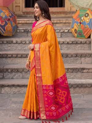 Orange ethnic motifs zari silk blend designer saree 2