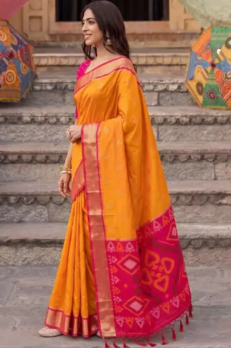 Orange ethnic motifs zari silk blend designer saree