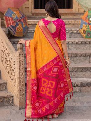 Orange ethnic motifs zari silk blend designer saree 3