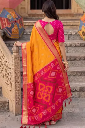 Orange ethnic motifs zari silk blend designer saree