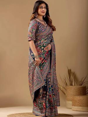 Multicolor paisley embroidered silk blend designer banarasi saree 2