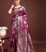 Purple ethnic motifs zari silk blend designer banarasi saree