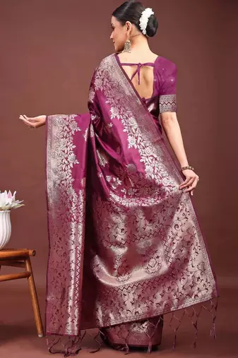 Purple ethnic motifs zari silk blend designer banarasi saree