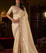 Gold woven design embroidered silk blend designer kanjeevaram saree