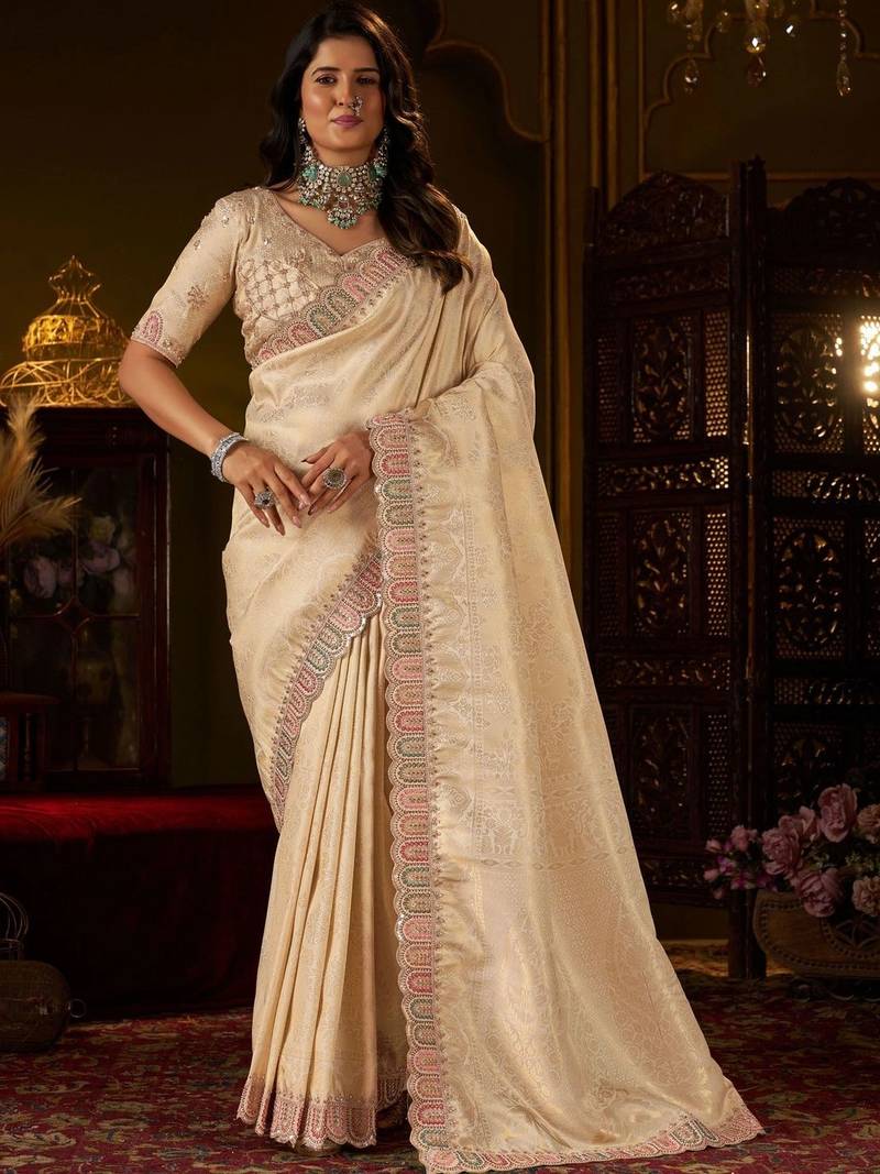 Gold woven design embroidered silk blend designer kanjeevaram saree