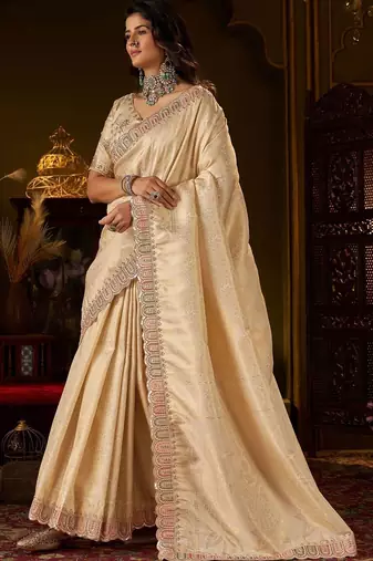 Gold woven design embroidered silk blend designer kanjeevaram saree