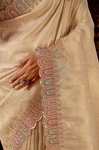 Gold woven design embroidered silk blend designer kanjeevaram saree