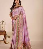 Lavender paisley embroidered tissue designer saree