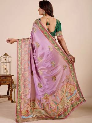 Lavender paisley embroidered tissue designer saree 2