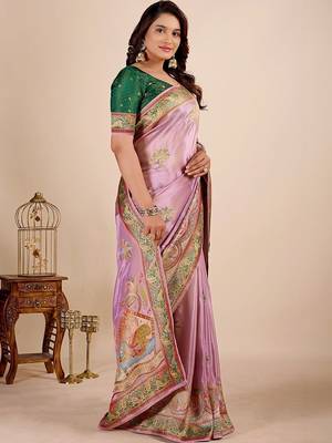 Lavender paisley embroidered tissue designer saree 3