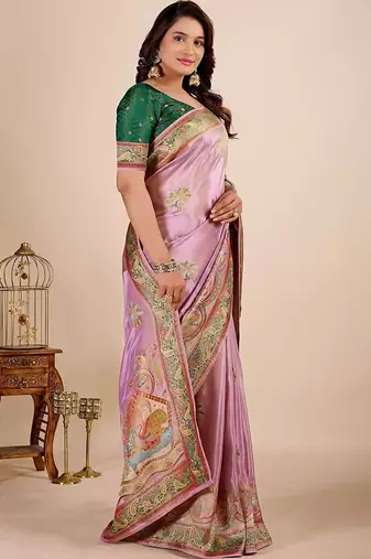 Lavender paisley embroidered tissue designer saree