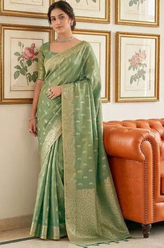 Olive woven design zari tissue designer banarasi saree