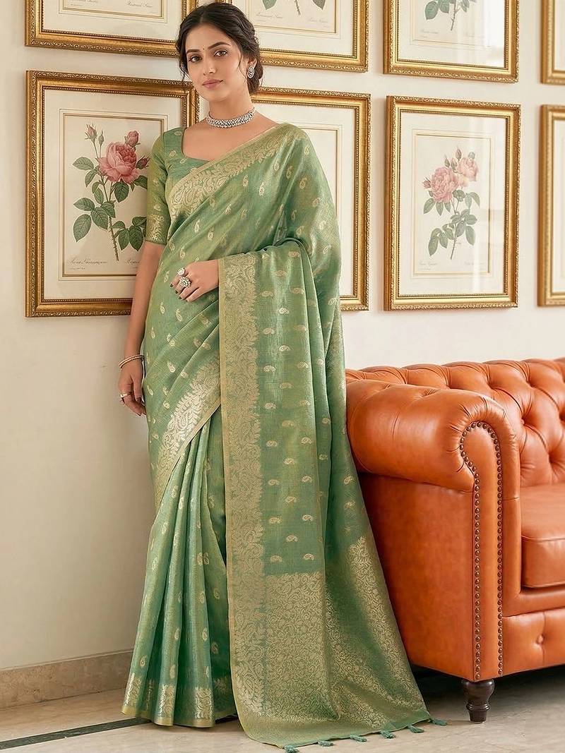 Olive woven design zari tissue designer banarasi saree