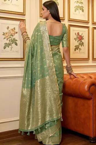 Olive woven design zari tissue designer banarasi saree