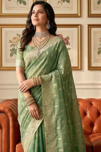 Olive woven design zari tissue designer banarasi saree