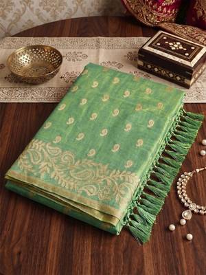 Olive woven design zari tissue designer banarasi saree 4