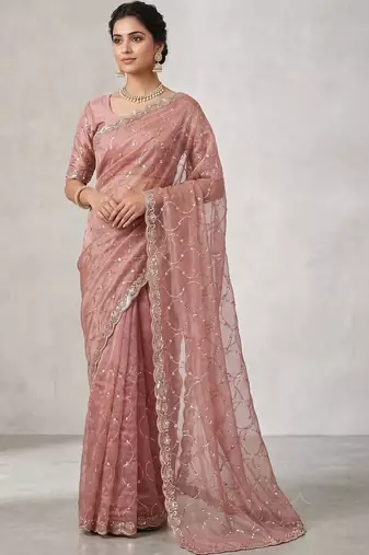 Peach tie and dye tissue saree