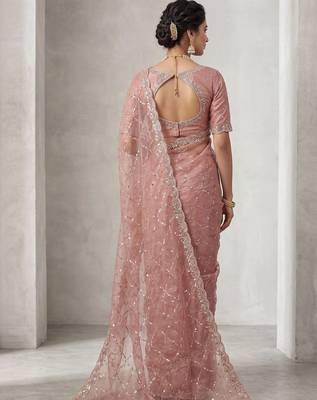 Peach tie and dye tissue saree 2