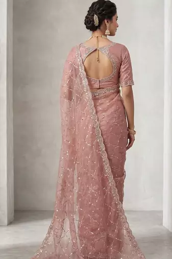 Peach tie and dye tissue saree