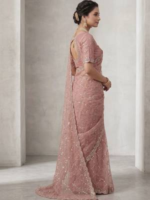 Peach tie and dye tissue saree 3