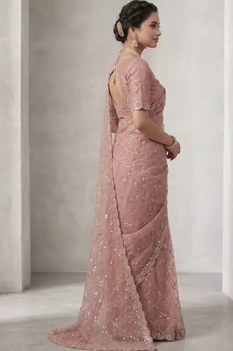 Peach tie and dye tissue saree